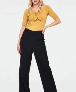 Voodoo Vixen Anika Tie Front Pullover Top -ROCKABILLY TOPS Shop anika mustard tie front pullover top tpa 2462 02.1070 300x