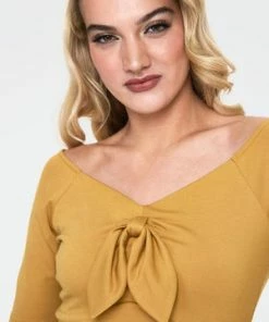 Voodoo Vixen Anika Tie Front Pullover Top -ROCKABILLY TOPS Shop anika mustard tie front pullover top tpa 2462 03.1070 300x