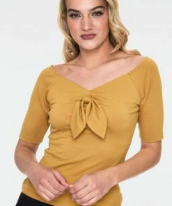 Voodoo Vixen Anika Tie Front Pullover Top -ROCKABILLY TOPS Shop anika mustard tie front pullover top tpa 2462 04.1070 300x