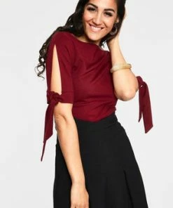 Voodoo Vixen Benny Cowl Neck Top -ROCKABILLY TOPS Shop benny burgandy cowl neck top with tie sleeves tpa 2464 01.1072 300x
