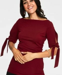 Voodoo Vixen Benny Cowl Neck Top -ROCKABILLY TOPS Shop benny burgandy cowl neck top with tie sleeves tpa 2464 04.1072 300x