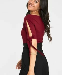 Voodoo Vixen Benny Cowl Neck Top -ROCKABILLY TOPS Shop benny burgandy cowl neck top with tie sleeves tpa 2464 05.1072 300x