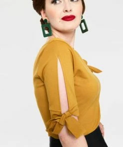 Voodoo Vixen Benny Cowl Neck Top -ROCKABILLY TOPS Shop benny mustard cowl neck top with tie sleeves tpa 2465 02.1073 300x