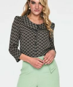 Voodoo Vixen Bettie Black Art Deco Print Inspired Blouse