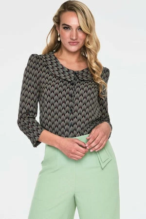 Voodoo Vixen Bettie Black Art Deco Print Inspired Blouse 3 Voodoo Vixen Bettie Black Art Deco Print Inspired Blouse