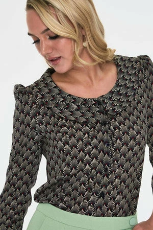 Voodoo Vixen Bettie Black Art Deco Print Inspired Blouse 5 Voodoo Vixen Bettie Black Art Deco Print Inspired Blouse - Image 3