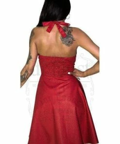 Dr Faust Black Polka Dot White Midi Dress - Soleil -ROCKABILLY TOPS Shop black polka dot red midi dress soleil dr faust 2 300x