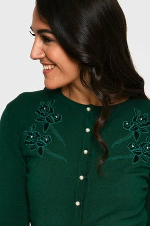 Voodoo Vixen Bonita Velvet Floral Applique With Pearl Detail Cardigan 7 Voodoo Vixen Bonita Velvet Floral Applique With Pearl Detail Cardigan - Image 5