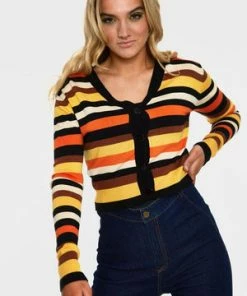 Voodoo Vixen Sweet Candy Corn Stripe Crop Cardigan