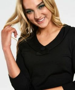 Voodoo Vixen Caniya Retro V-Neck Top -ROCKABILLY TOPS Shop caniya retro black v neck top tpa 2450 01.1058 300x