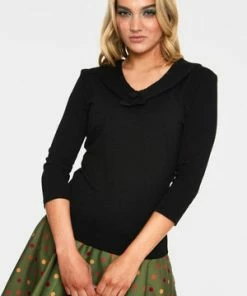 Voodoo Vixen Caniya Retro V-Neck Top -ROCKABILLY TOPS Shop caniya retro black v neck top tpa 2450 04.1058 300x