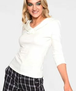 Voodoo Vixen Caniya Retro V-Neck Top -ROCKABILLY TOPS Shop caniya retro cream v neck top tpa 2452 04.1060 300x