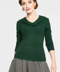 Voodoo Vixen Caniya Retro V-Neck Top -ROCKABILLY TOPS Shop caniya retro green v neck top tpa 2468 04.1152 300x