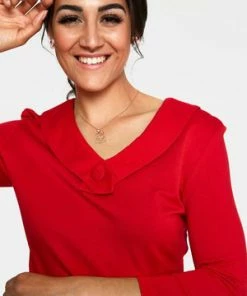 Voodoo Vixen Caniya Retro V-Neck Top -ROCKABILLY TOPS Shop caniya retro red v neck top tpa 2451 02.1059 300x