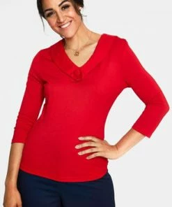 Voodoo Vixen Caniya Retro V-Neck Top -ROCKABILLY TOPS Shop caniya retro red v neck top tpa 2451 04.1059 300x