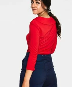 Voodoo Vixen Caniya Retro V-Neck Top -ROCKABILLY TOPS Shop caniya retro red v neck top tpa 2451 05.1059 300x