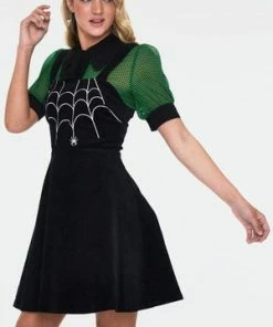 Voodoo Vixen Charlotte Spider Web Embroidery Overall Corduroy Dress -ROCKABILLY TOPS Shop charlotte spider web embroidery overall corduroy dress dra 9224 03.926 300x