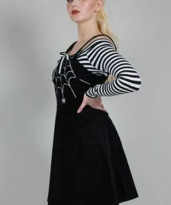 Voodoo Vixen Charlotte Spider Web Embroidery Overall Corduroy Dress -ROCKABILLY TOPS Shop charlotte spider web embroidery overall corduroy dress voodoo vixen 3 300x