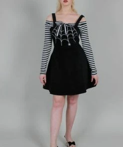 Voodoo Vixen Charlotte Spider Web Embroidery Overall Corduroy Dress -ROCKABILLY TOPS Shop charlotte spider web embroidery overall corduroy dress voodoo vixen 4 300x