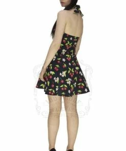 Dr Faust Cherry And Flowers Black Mini Dress - Kaitlyn -ROCKABILLY TOPS Shop cherry and flowers black mini dress kaitlyn dr faust 2 300x