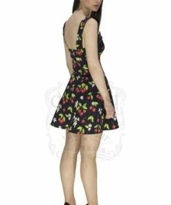Dr Faust Cherry And Flowers Black Mini Dress - Kaitlyn -ROCKABILLY TOPS Shop cherry and flowers black mini dress kaitlyn dr faust 3 300x
