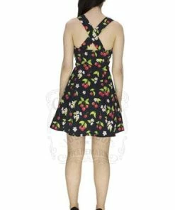 Dr Faust Cherry And Flowers Black Mini Dress - Kaitlyn -ROCKABILLY TOPS Shop cherry and flowers black mini dress kaitlyn dr faust 4 300x
