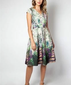 Voodoo Vixen Christina Lilac Road Painted Flared Dress -ROCKABILLY TOPS Shop christina lilac road painted flared dress voodoo vixen 3 300x