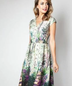 Voodoo Vixen Christina Lilac Road Painted Flared Dress