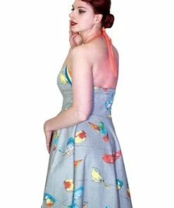 Dr Faust Colourful Birds Retro Grey Mini Dress - Avah -ROCKABILLY TOPS Shop colourful birds retro grey mini dress avah dr faust 2 300x