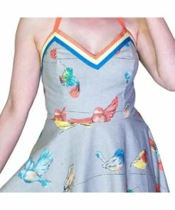 Dr Faust Colourful Birds Retro Grey Mini Dress - Avah -ROCKABILLY TOPS Shop colourful birds retro grey mini dress avah dr faust 3 300x