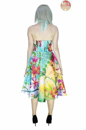 Dr Faust Colourful Fuchsia Lily Pink Flamingo Midi Dress - Corinne 4 Dr Faust Colourful Fuchsia Lily Pink Flamingo Midi Dress - Corinne - Image 2