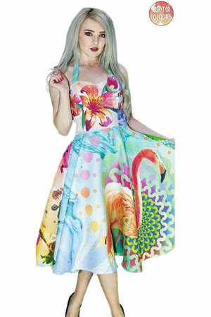 Dr Faust Colourful Fuchsia Lily Pink Flamingo Midi Dress - Corinne 3 Dr Faust Colourful Fuchsia Lily Pink Flamingo Midi Dress - Corinne