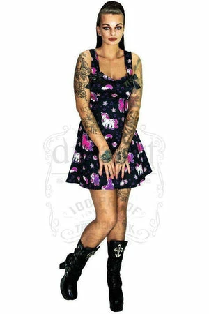 Dr Faust Cute Purple Unicorns Black Mini Dress - Emily 3 Dr Faust Cute Purple Unicorns Black Mini Dress - Emily