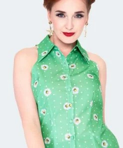 Voodoo Vixen Daisy And Polka Dot Sleeveless Blouse