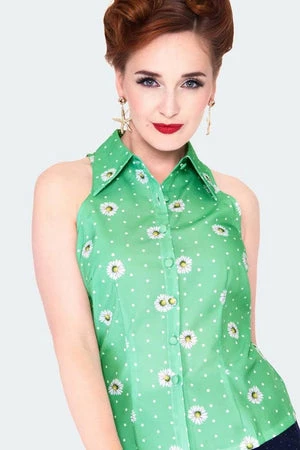 Voodoo Vixen Daisy And Polka Dot Sleeveless Blouse 3 Voodoo Vixen Daisy And Polka Dot Sleeveless Blouse
