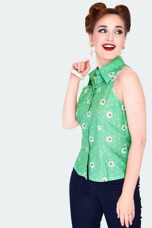 Voodoo Vixen Daisy And Polka Dot Sleeveless Blouse 5 Voodoo Vixen Daisy And Polka Dot Sleeveless Blouse - Image 3