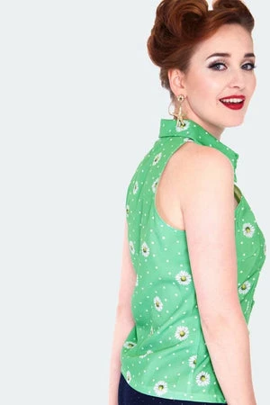 Voodoo Vixen Daisy And Polka Dot Sleeveless Blouse 4 Voodoo Vixen Daisy And Polka Dot Sleeveless Blouse - Image 2