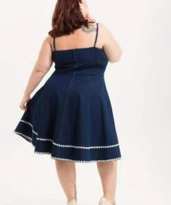 Voodoo Vixen Daisy May Denim Plus Size Flared Dress -ROCKABILLY TOPS Shop daisy may denim plus size flared dress voodoo vixen 2 300x