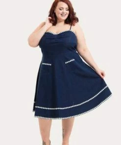 Voodoo Vixen Daisy May Denim Plus Size Flared Dress -ROCKABILLY TOPS Shop daisy may denim plus size flared dress voodoo vixen 3 300x