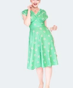 Voodoo Vixen Daisy Polka Dot Flare Dress 10 Voodoo Vixen Daisy Polka Dot Flare Dress -ROCKABILLY TOPS Shop daisy polka dot dra 9518 01.1484 300x