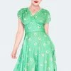 Voodoo Vixen Daisy Polka Dot Flare Dress -ROCKABILLY TOPS Shop daisy polka dot dra 9518 02.1484 300x