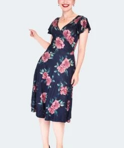 Voodoo Vixen Dark Floral Flutter Sleeve Wrap Dress 10 Voodoo Vixen Dark Floral Flutter Sleeve Wrap Dress -ROCKABILLY TOPS Shop dark floral flutter sleeve wrap dress dra 9528 01.1361 300x