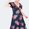 Voodoo Vixen Dark Floral Flutter Sleeve Wrap Dress -ROCKABILLY TOPS Shop dark floral flutter sleeve wrap dress dra 9528 02.1361 300x