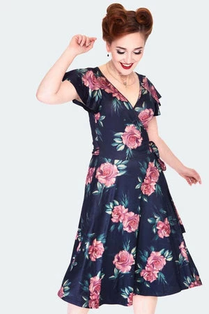 Voodoo Vixen Dark Floral Flutter Sleeve Wrap Dress 3 Voodoo Vixen Dark Floral Flutter Sleeve Wrap Dress