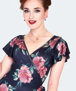 Voodoo Vixen Dark Floral Flutter Sleeve Wrap Dress 11 Voodoo Vixen Dark Floral Flutter Sleeve Wrap Dress -ROCKABILLY TOPS Shop dark floral flutter sleeve wrap dress dra 9528 04.1361 300x