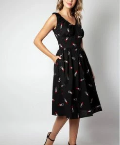 Voodoo Vixen Delia Lipstick Emboidery Flared Dress -ROCKABILLY TOPS Shop delia lipstick emboidery flared dress voodoo vixen 3 300x