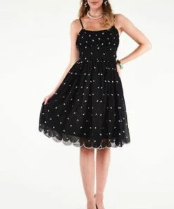 Voodoo Vixen Dotty Polka Dot Flared Dress -ROCKABILLY TOPS Shop dotty polka dot flared dress voodoo vixen 9 300x