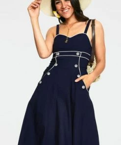 Voodoo Vixen Claudia Nautical Flared Dress -ROCKABILLY TOPS Shop dra 8662 bi 01 300x