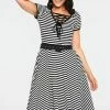 Voodoo Vixen Houdini Black & White Stripe Midi Skater Dress -ROCKABILLY TOPS Shop dra 9225 bi 01 300x