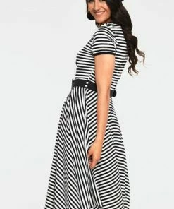Voodoo Vixen Houdini Black & White Stripe Midi Skater Dress -ROCKABILLY TOPS Shop dra 9225 bi 05 300x